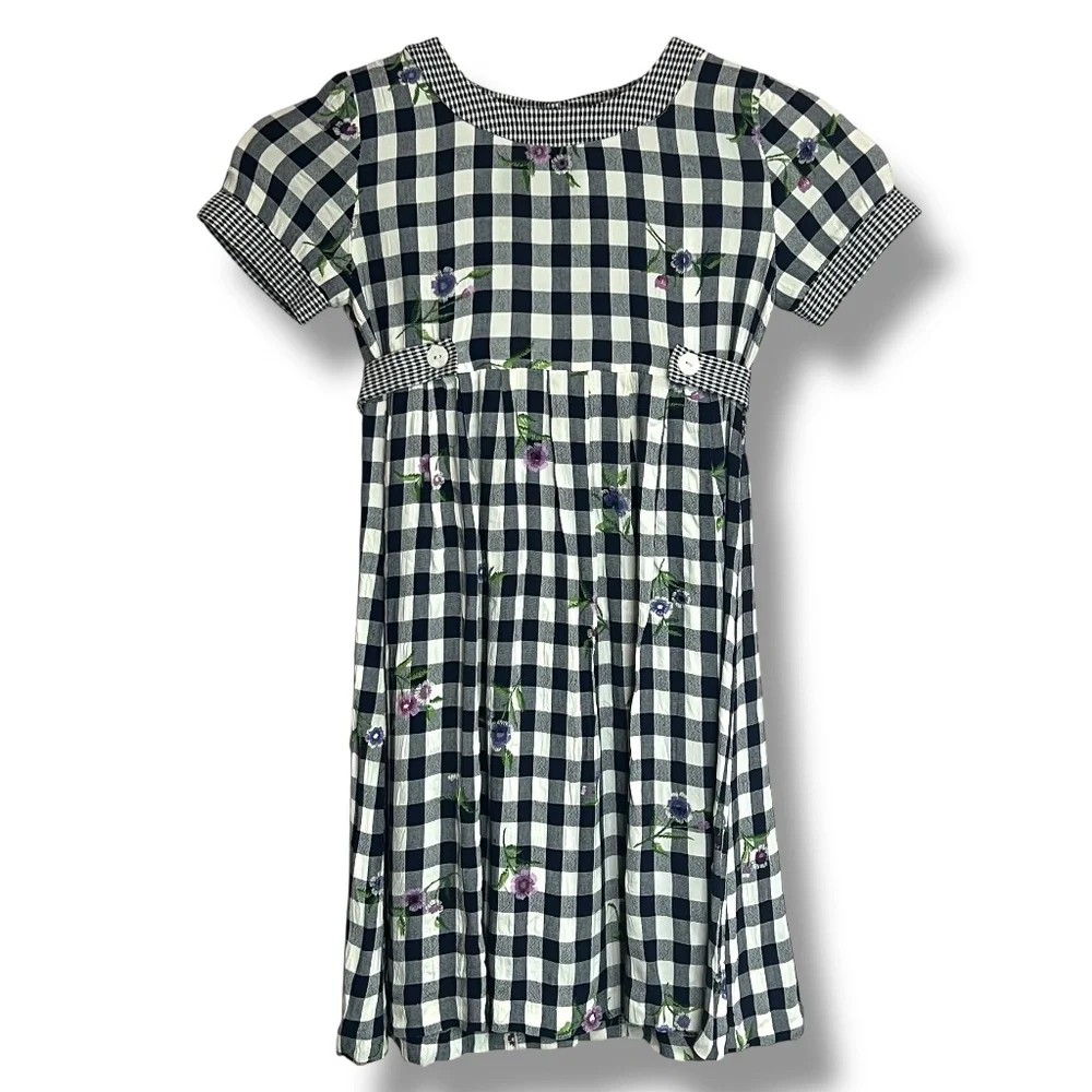 Vintage S.L. Fashions Girls Dress Size 4 Made in USA Checkered‎ Floral Print